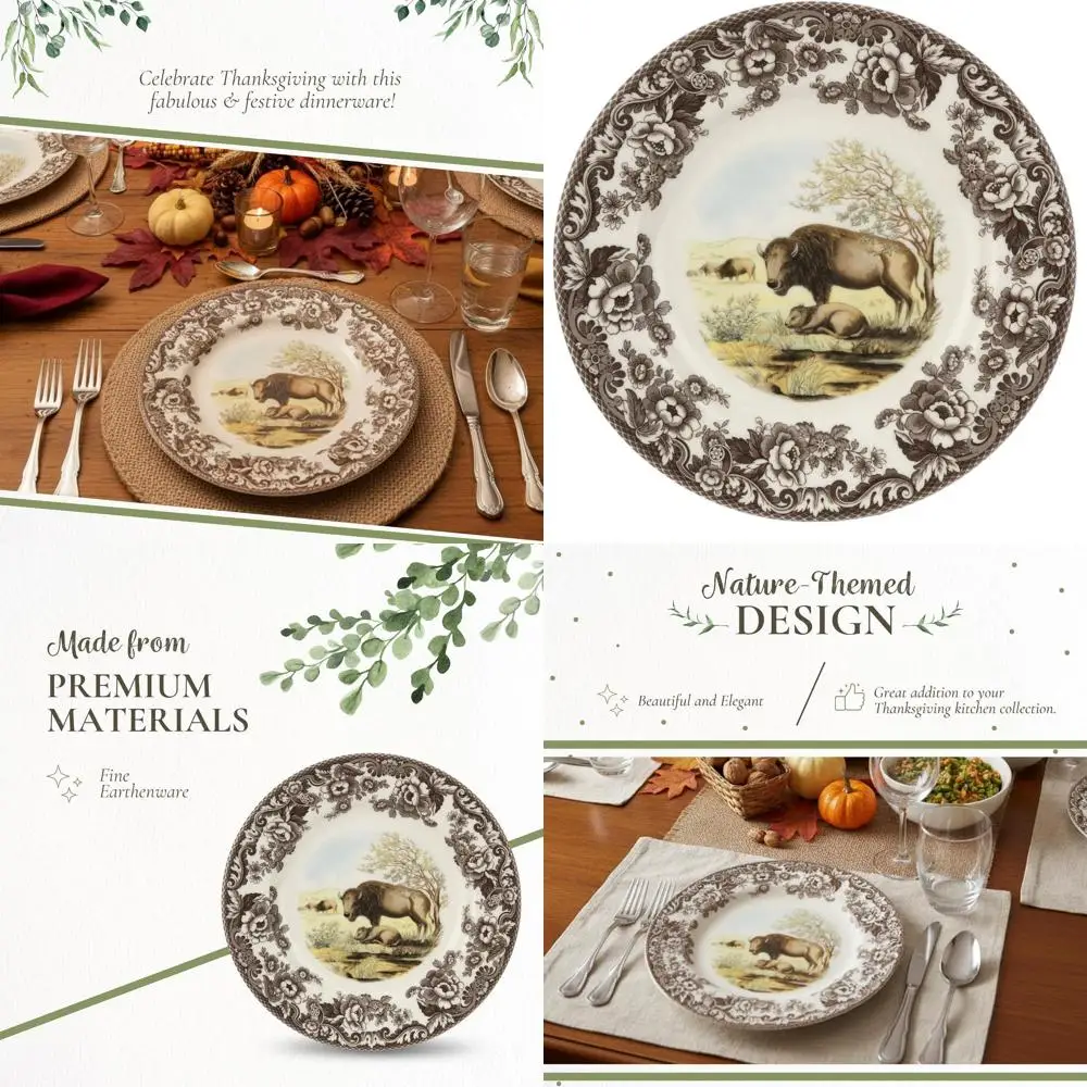 

Тарелка для ужина Bison 10.5 | Коллекция дикой природы | Декор для охотничьей хижины | Подходит для микроволновой печи и посудомоечной машины