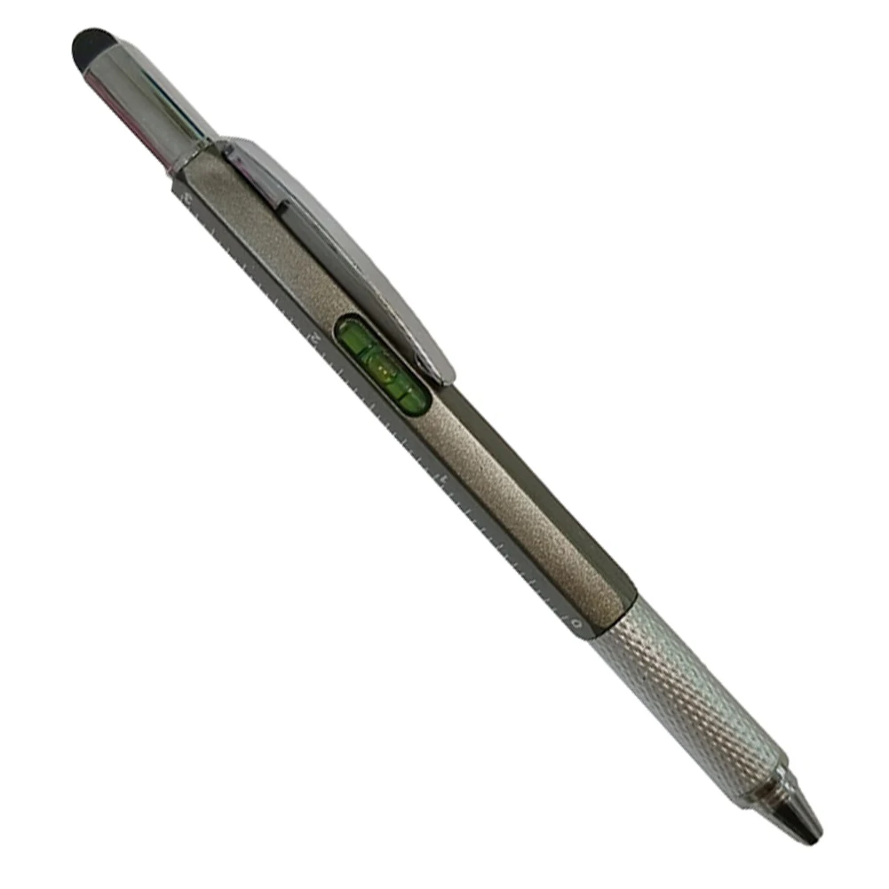 Bolígrafo De Metal 6 en 1 con pantalla táctil, herramienta de mano con regla técnica y destornillador, herramienta de medida