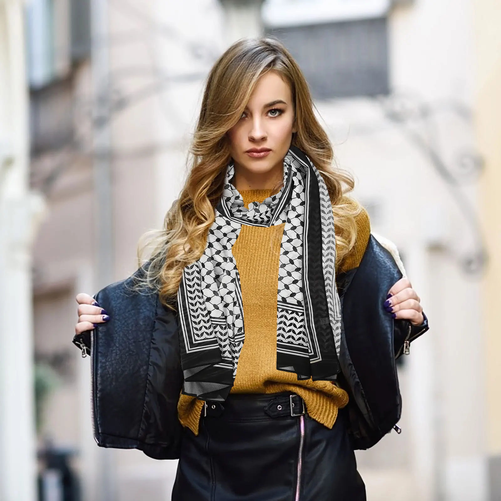 Zwart bedrukte chiffon hoofddoek Uniek ontwerp uit het Midden-Oosten Veelzijdig gebruik voor reisfeesten Bruiloften Modieus accessoire