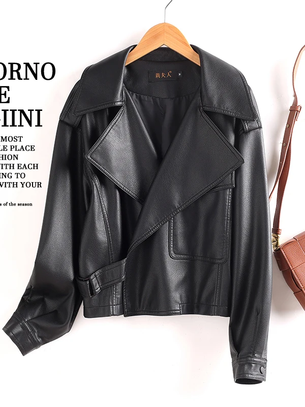 本革ジャケット レディース オートバイ用 ルーズフィット ブラックレザーコート 高級革製 おしゃれ 通勤デザイン