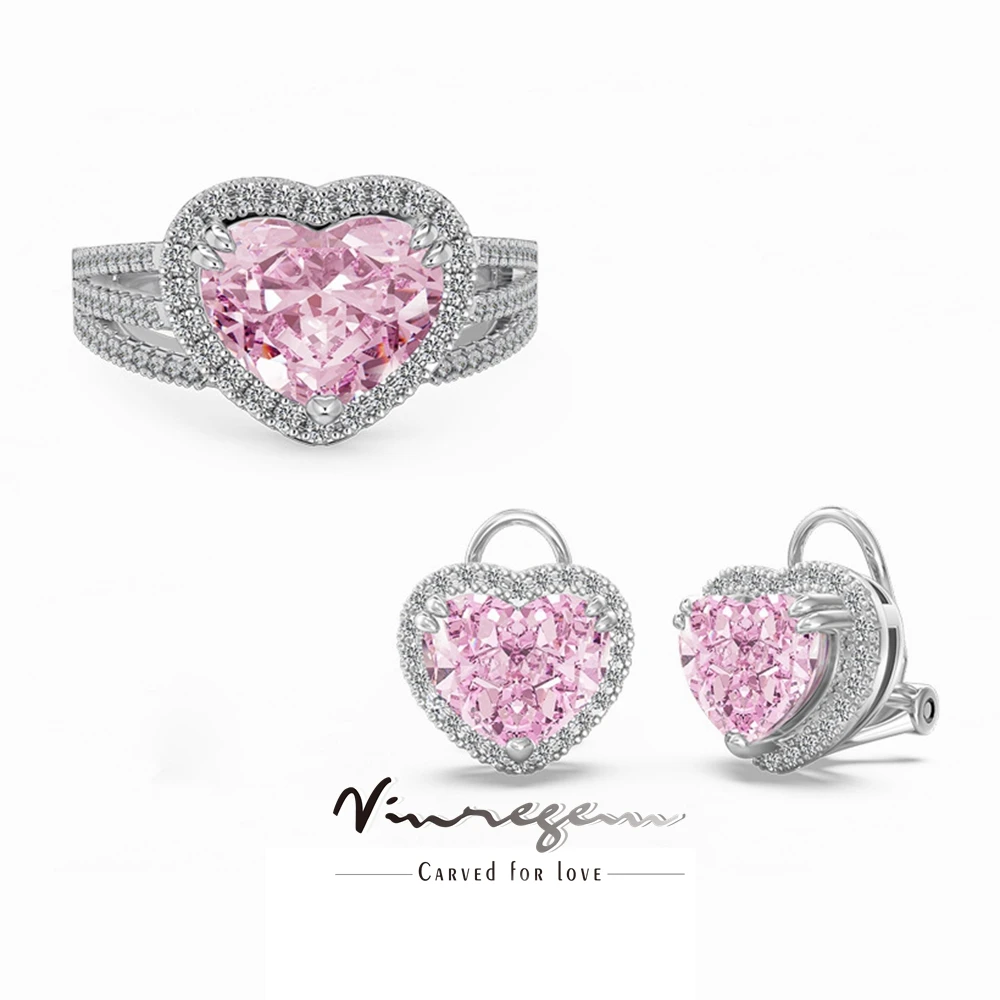 

Vinregem сверкающее серебро 925 пробы 8*10 мм сердце лабораторный сапфир кольца/серьги/кольца с драгоценными камнями комплекты ювелирных изделий оптом