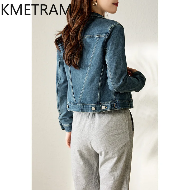 سترة KMETRAM 99% من قماش الدنيم القطني للنساء موضة جديدة في ملابس خارجية معاطف قصيرة ملابس خريفية للنساء 2024 Chaquetas Para Mujer