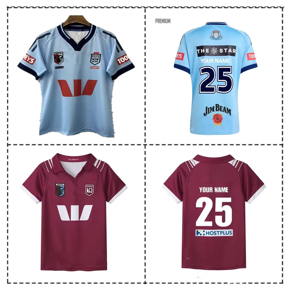 

НОВАЯ ДЖЕРСИ ДЛЯ РЕГБИ ЮЖНОГО WALES/QLD Maroons HOME 2025 NSW BLUES HOME JERSEY KIDS Джерси для регби (принт названия и номер)