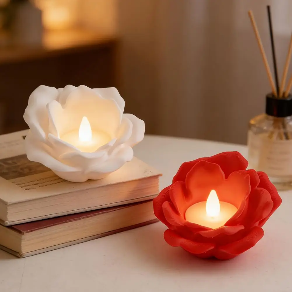 3D Printed Rose Flower Candle Holders, Multi-Color Floral Tealight Holder Ring Trinket Dish For Valentine’s Day Home Decor