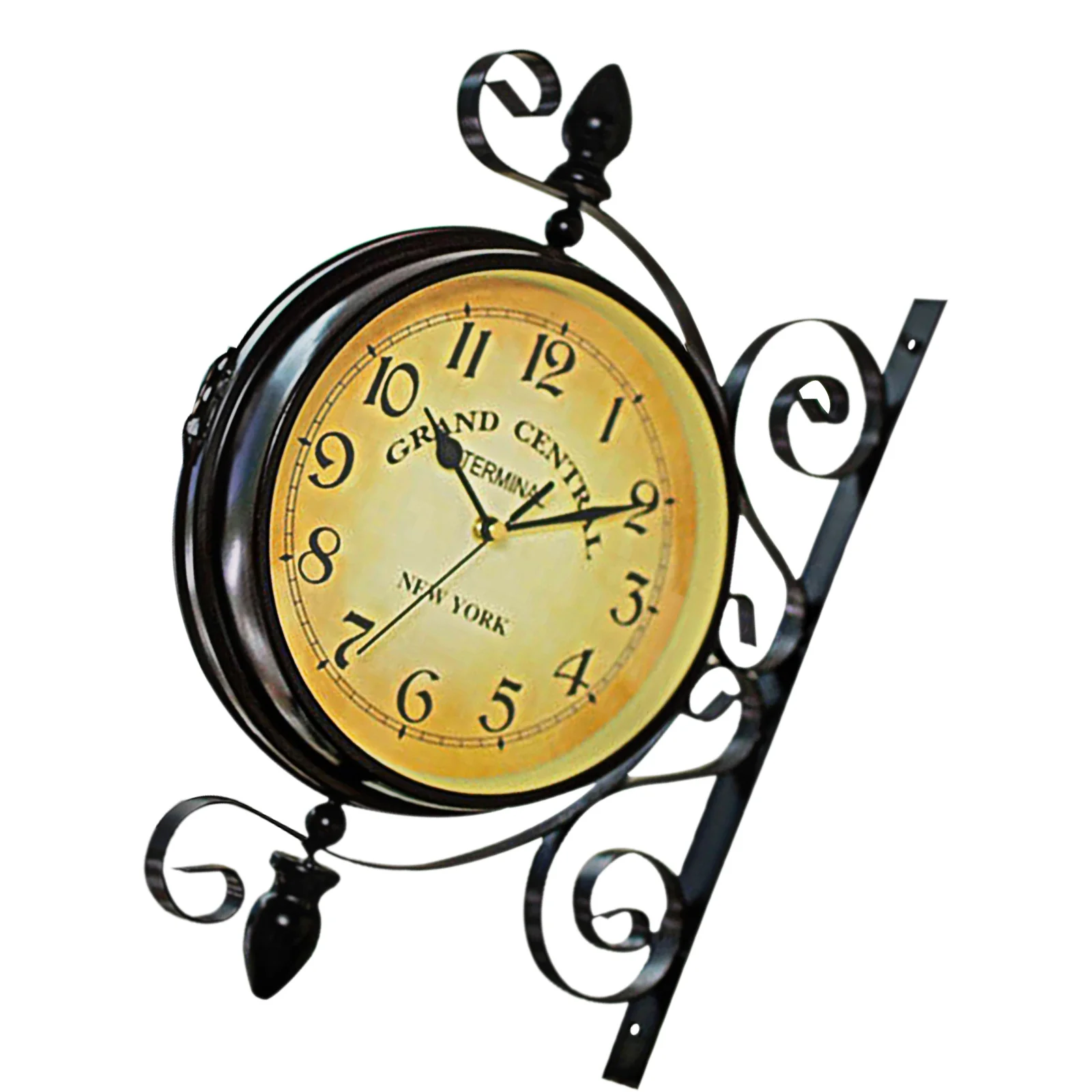 

Vintage Double Sided Hanging Wall Clock Iron Frame Silent 360 Degree Rotating Retro Style Non Ticking Decorative Wall