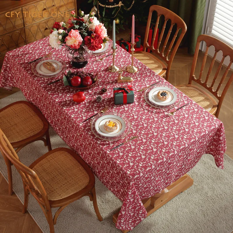 Nordic Christmas Cotton Linen  Checkered Rectangle Rectangular Tablecloth with Tassel Dining Table Cover Tea Cloth