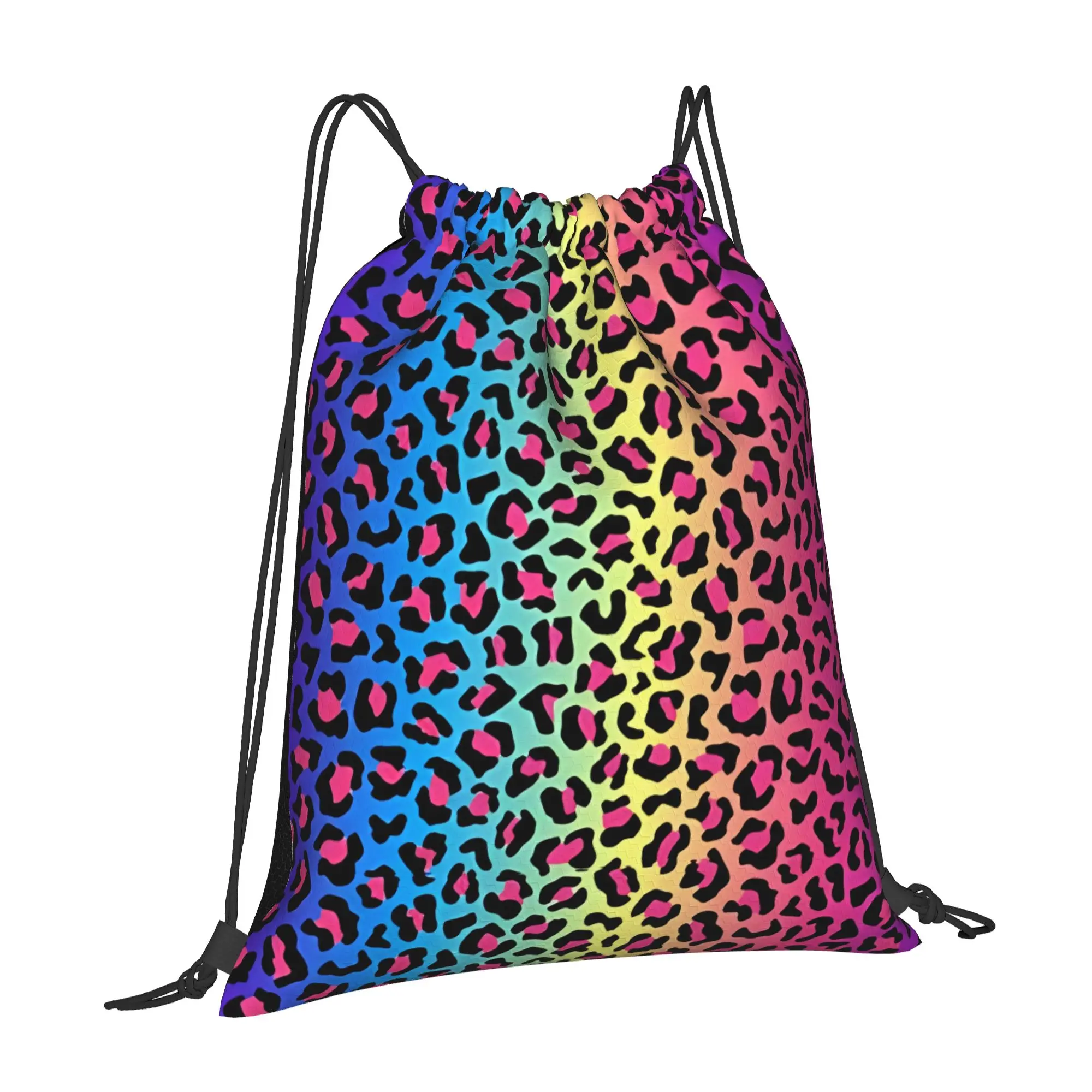 Rainbow Leopard Leopard Print Drawstring Bags Gym Unisex Storage Organize Bundle Pocket Rope Bag