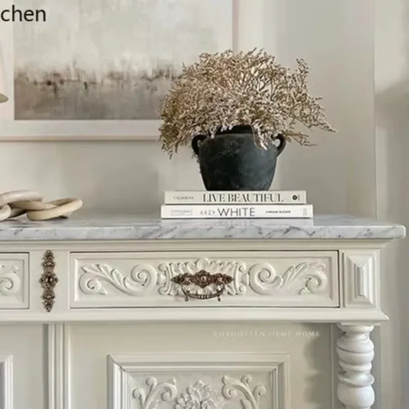 DSA Sideboard Cabinet, Solid Wood Home Storage Console Cabinet, Wall-mounted Modern Minimalist Marble Storage Cabinet