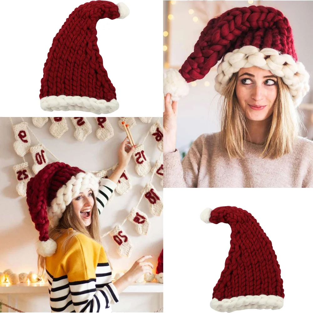 Chapeau rouge tricoté du père Noël pour adultes et enfants, fournitures de fête de vacances, accessoires de costume, cadeaux de Noël, nouvel an