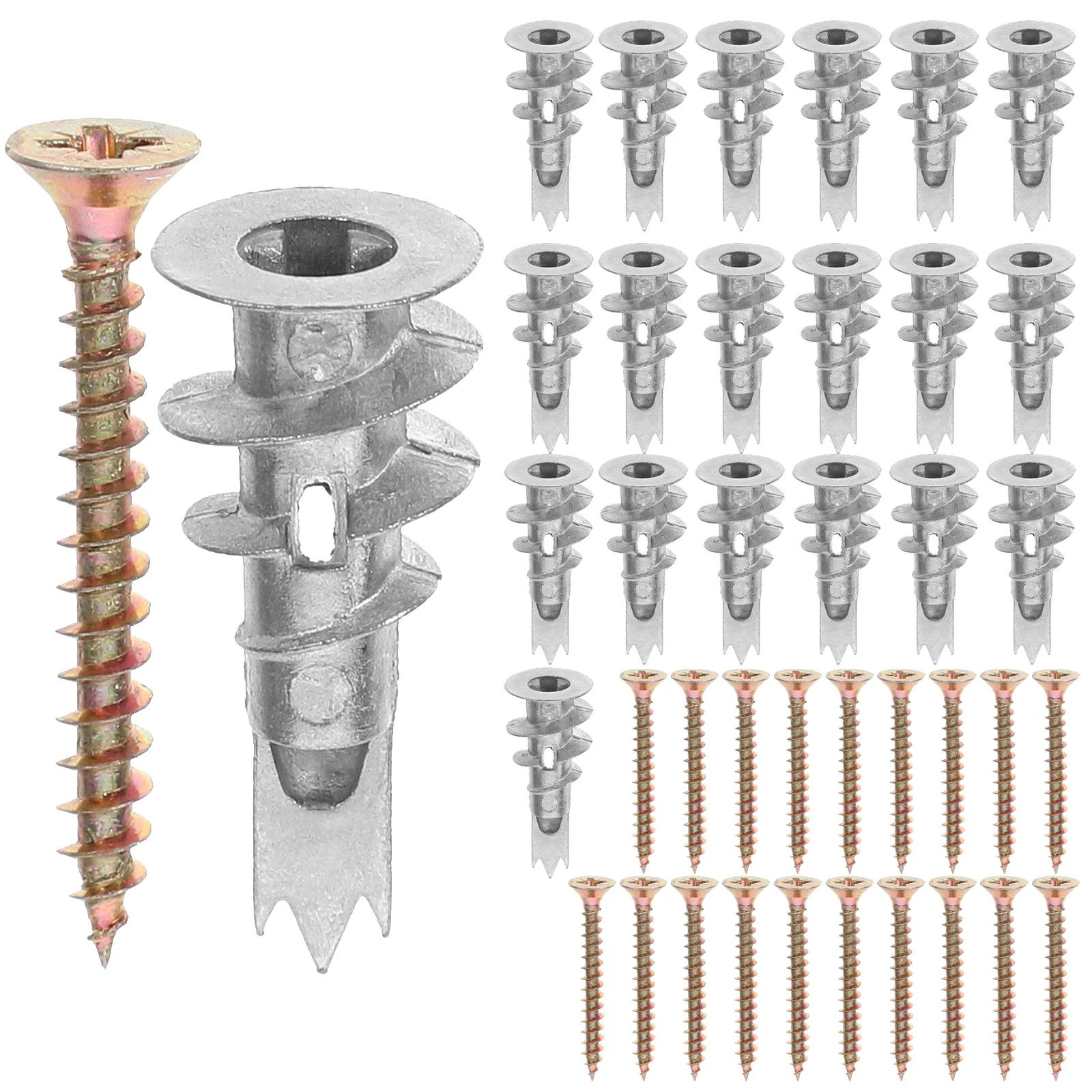 20 conjuntos de âncoras espirais para drywall, 13x32mm, parafusos de parede ocos autoperfurantes, liga de zinco, ferro, kit de âncora resistente para drywall para casa