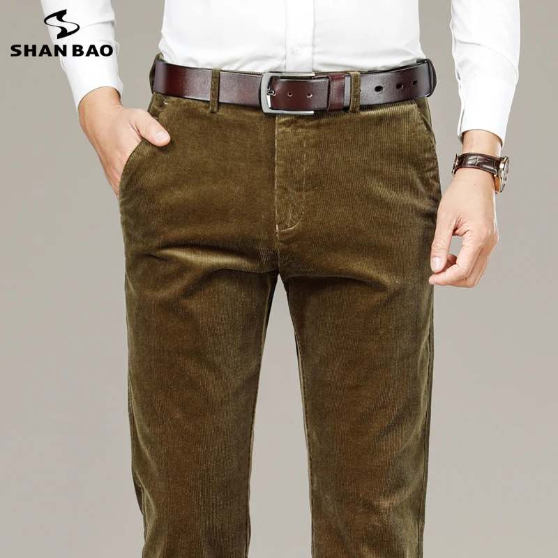 

SHAN BAO 2022 autumn and winter brand high-quality corduroy straight loose pants classic business men's high-waist trousers