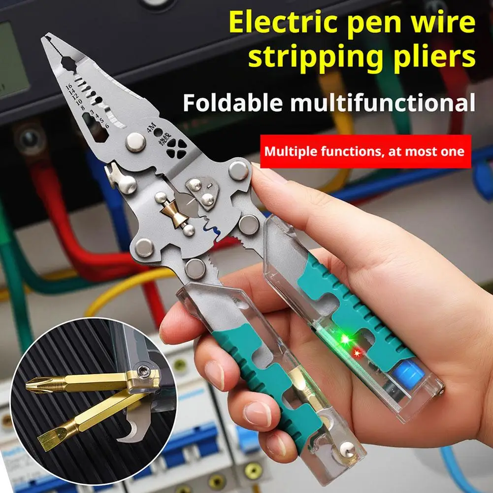 

Многофункциональный инструмент для зачистки проводов 6-в-1, интеллектуальное обнаружение напряжения с сигнализацией, складная противоскользящая ручка из утолщенной высокоуглеродистой стали