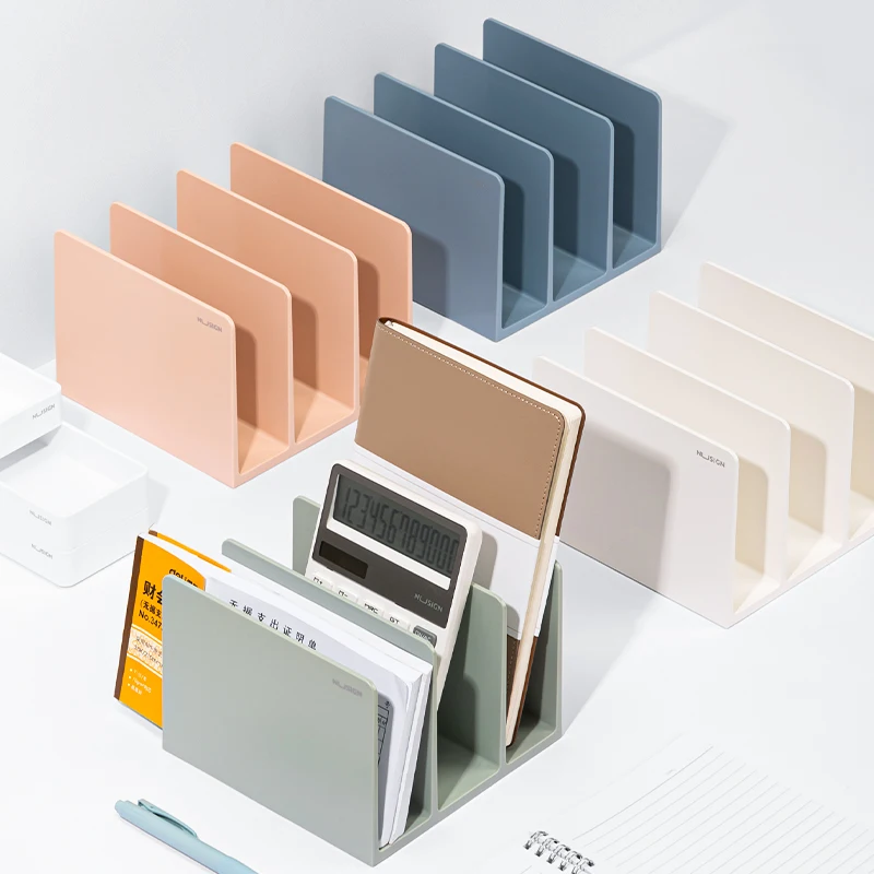 Deli Nusign NS006 Buchständer im europäischen Stil mit 3 Fächern, Schreibtisch-Organizer, modischer Buchhalter für Büro und Zuhause