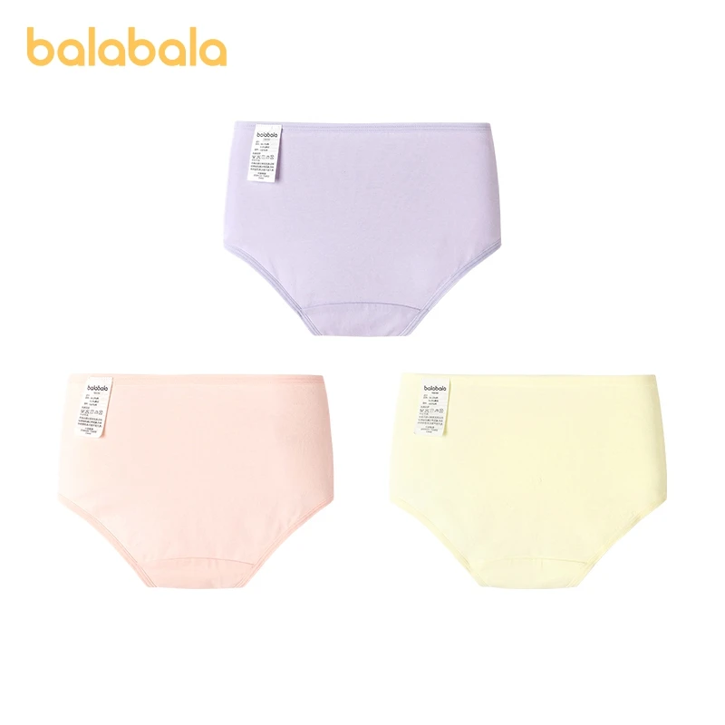 Balabala Underwear Girls Triangular Square-Cut Briefs Non-Pinch for Older Younger Children Babies Cotton Shorts Pack of Three