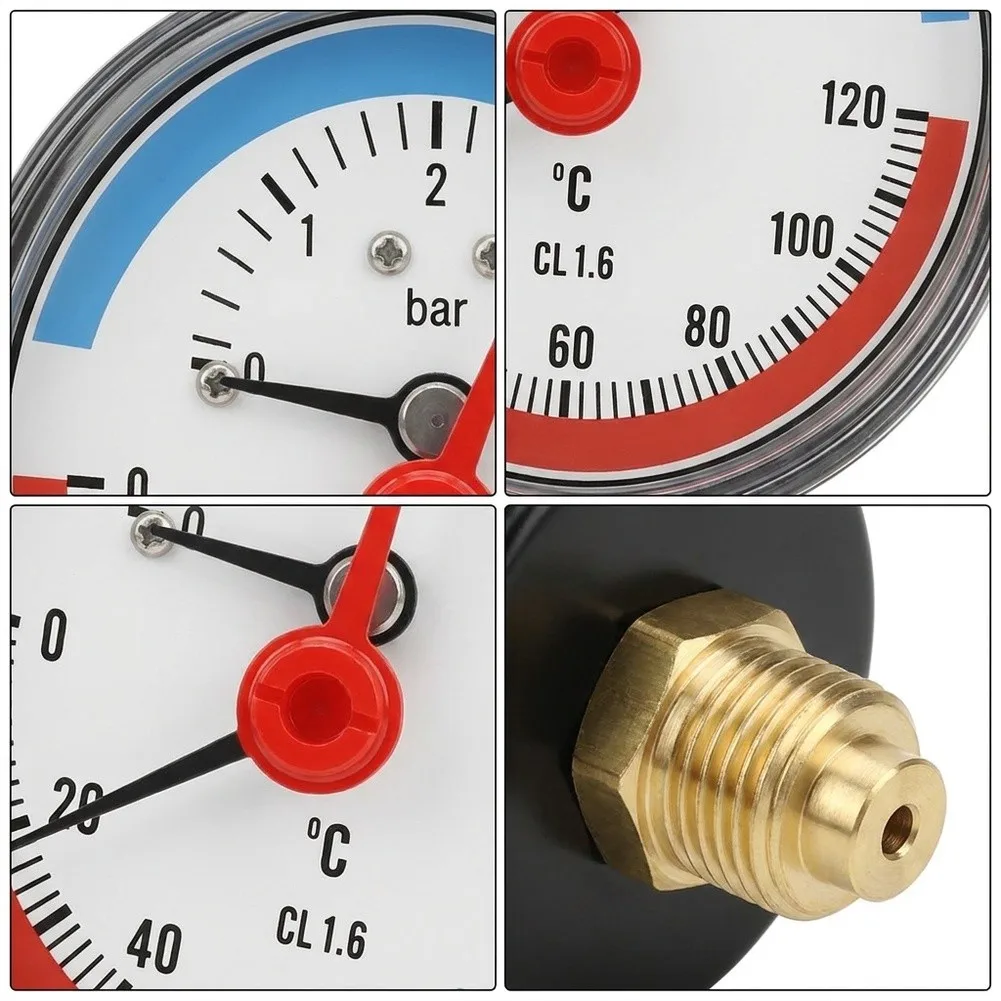 Pressure Monitoring Tool for Underfloor Heating with Rear Axial Connection and Large-Diameter 63mm Scale for Visibility