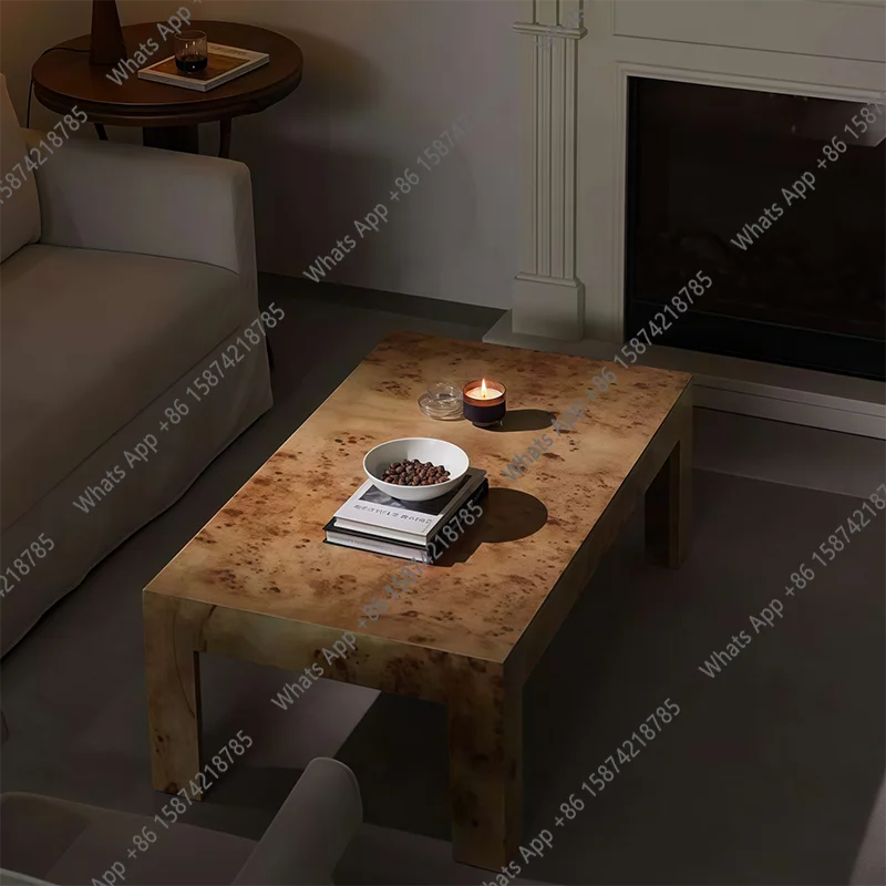 Stolik kawowy z korą drzewną, francuski antyk, prostokątny, z litego drewna, do salonu, designerski, ekskluzywny.