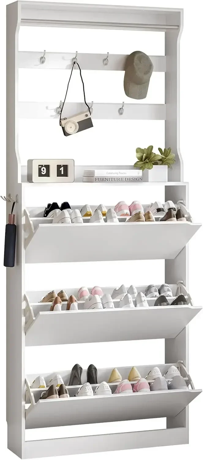 Multifunctional Tall Shoe Cabinet and Coat Rack