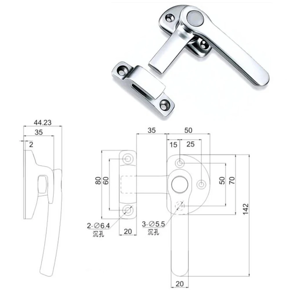 검정 플라스틱 도어락 조절 가능한 너클 헤드U 버터플라이 핸들 회전 360도 핸들 도어락