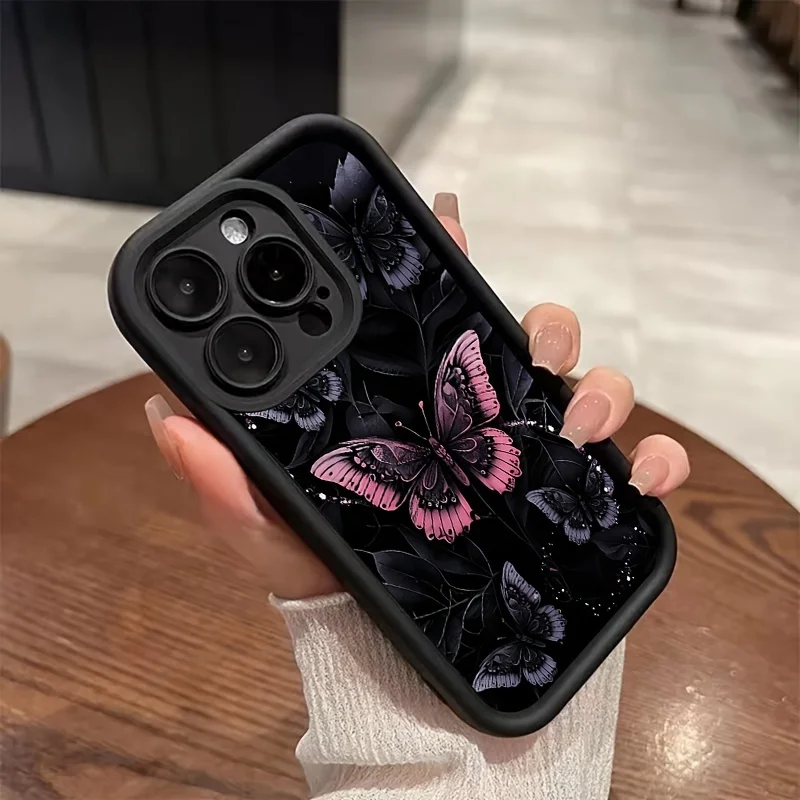 Dark Gothic Style Butterfly Phone Case for iPhone - Dirt-Resistant, Shockproof, High-Looking, Compatible with 15/15Plus/15ProMax