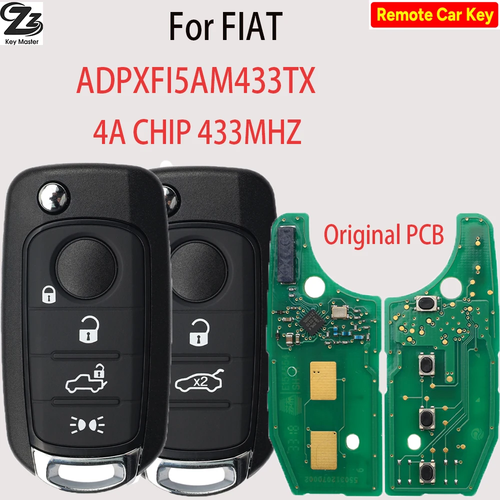 Zz para fiat 500x egea tipo toro crono 2016 2017 2018 original 4a chip 433mhz sip22 flip chave de controle remoto do carro 2adpxfi5am433tx