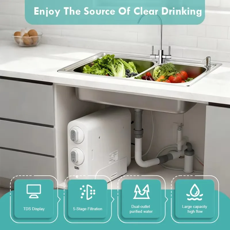 Household and hotel-use electric plastic membrane reverse osmosis under-sink water purifier without tank