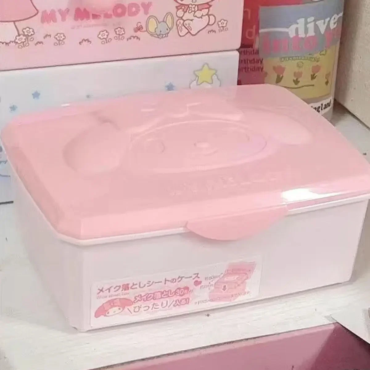 Sanrio My Melody-caja de almacenamiento de escritorio con tapa, contenedor de hisopo de algodón, organizador de joyería, papelería Kawaii, Anime,