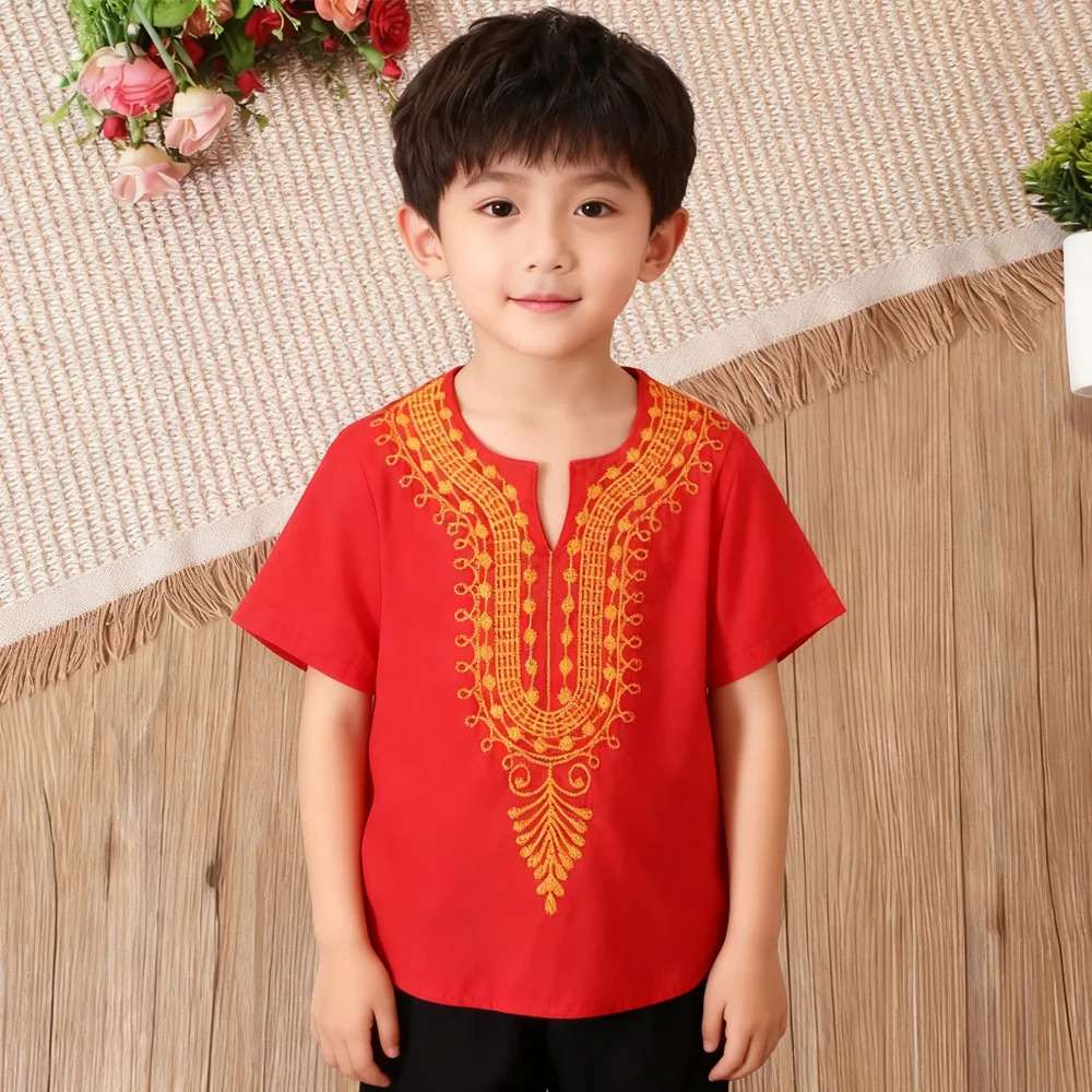 

Новые летние топы для мусульманских мальчиков: вышитые футболки с коротким рукавом в африканском, саудовском и арабском стиле, традиционная одежда дашики для мальчиков
