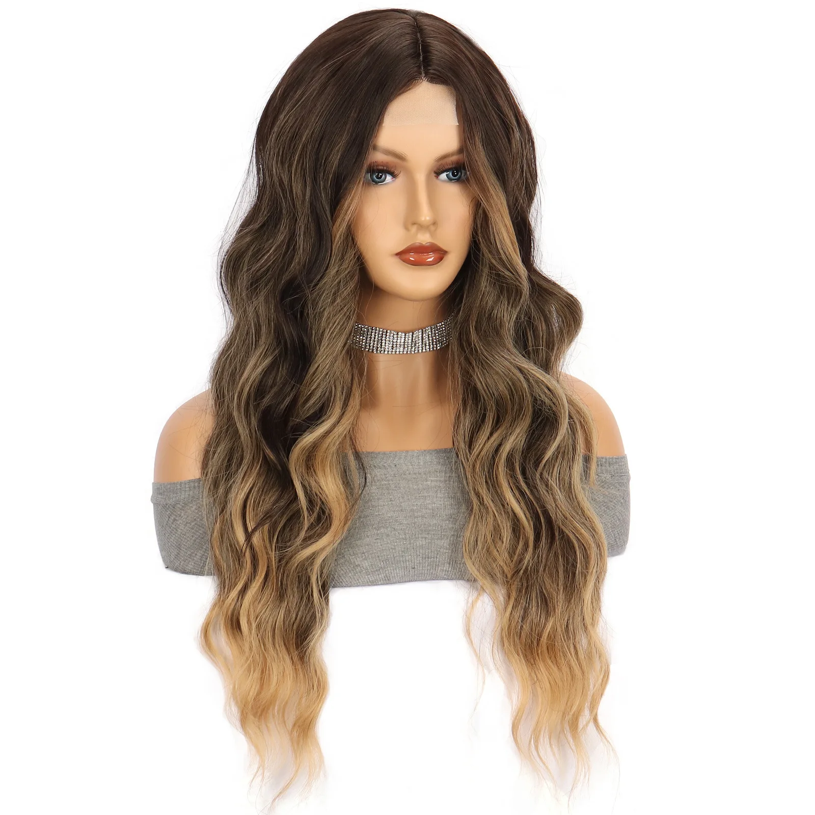 fluffy long curly hair with small lace gradient color synthetic fiber headband wigs