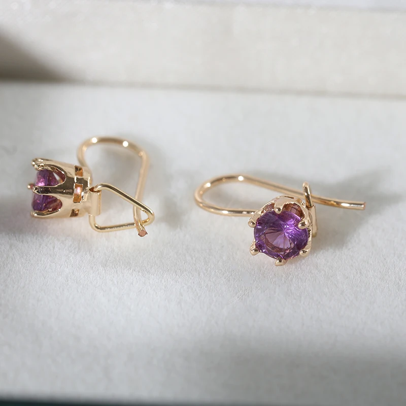 New Fashion Earrings for Women Gold Plated Natural Purple Amethyst Dangle Stud Vintage Earring Party Gifts Jewelry