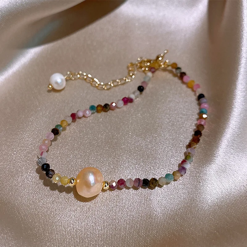 Heißer Verkauf Einfache Design Turmalin Stein & Natürliche Süßwasser Perle 14K Gold Gefüllt Weiblichen Charme Armband Schmuck Für Frauen geschenke – Detail 2