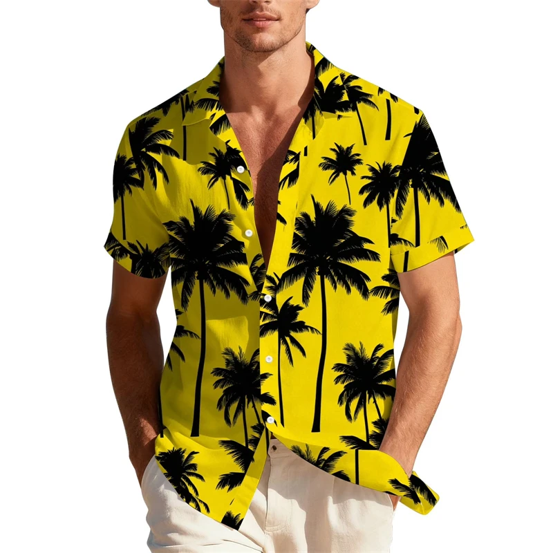 

Summer Men Shirts Hawaiian 3D Plant Print Floral Leaf Pattern Beach Shirt Fashion Trendy Short Sleeve Casual Y2k Women Blouse