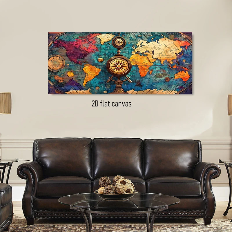 1 piece of vintage globe decorative painting, nautical theme canvas painting, world map compass, 2D plane