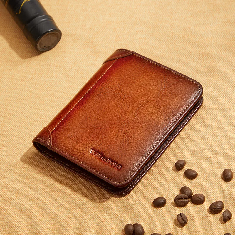 Leather men's wallet, fashionable retro style card holder, multifunctional short wallet card bag