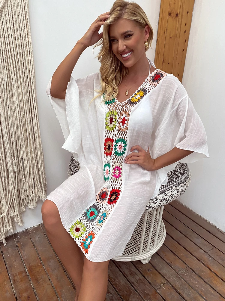 Crochet Hollow Out Badeanzug Frauen Badeanzug Strandkleid Sommer Bademode Damen Sexy Bikini Cover Up Sommer Tunika Saida Praia