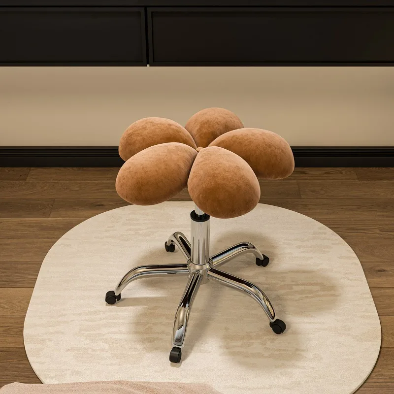 Nordic Rotating Makeup Stool Velvet Swivel Vanity Chair for Bedroom Luxury Tufted Dressing Table Seat Elegant Nail Art Stool