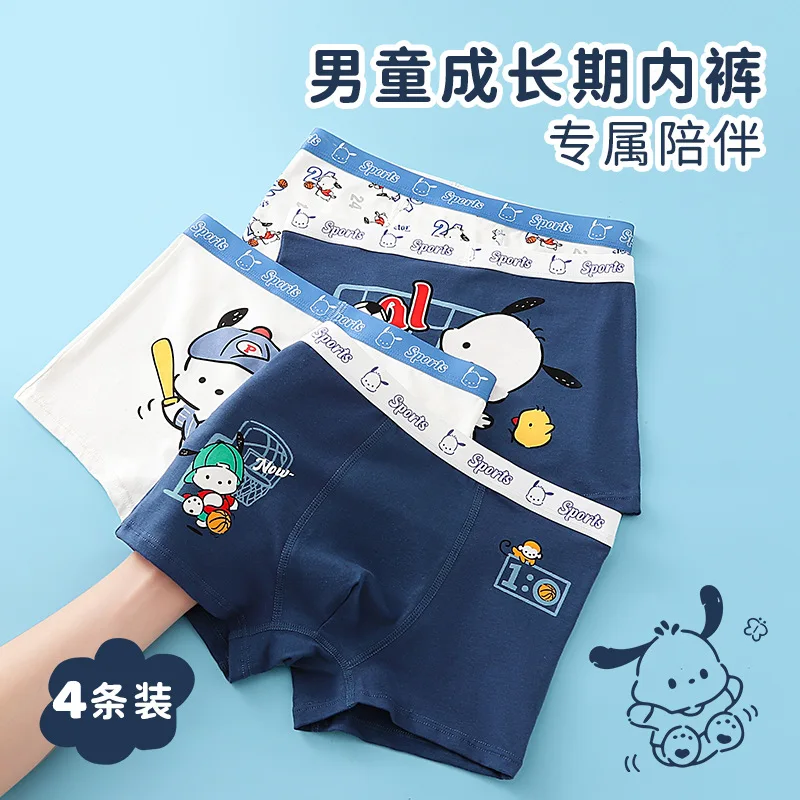 4pcs Sanrio Boys Boxer sets Briefs Kids Cotton Underwear Baby Underpants Teenager Cartoon Breathable Print Soft Children Panties