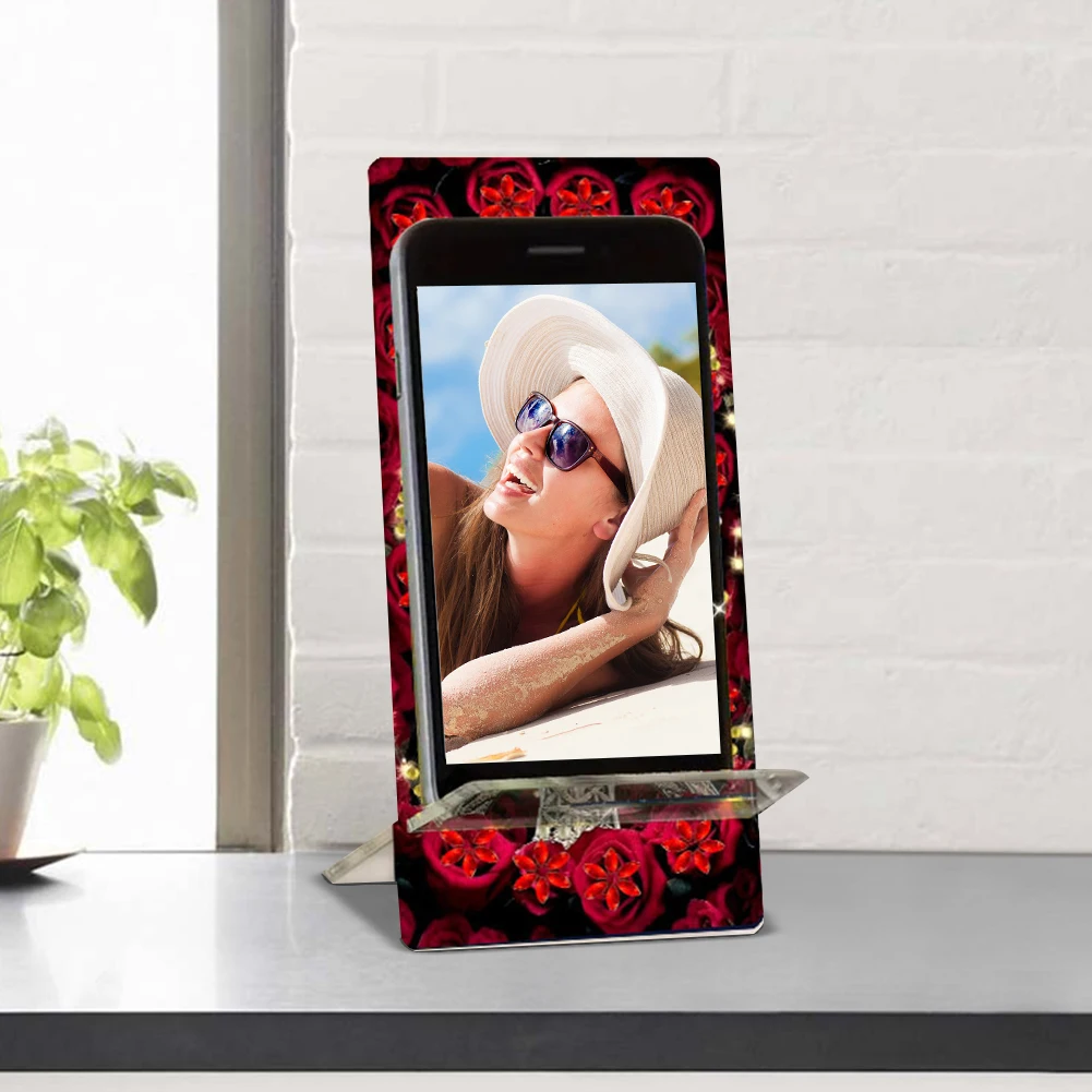 2Pcs 아크릴 DIY 동물 꽃 다이아몬드 페인팅 전화 홀더 다이아몬드 아트 전화 브래킷 스마트 폰 지원 침실 테이블 장식