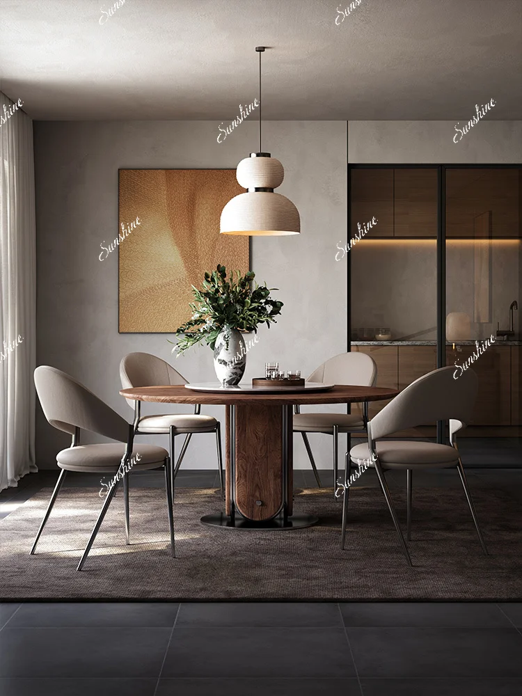 Solid wood dining table rotating with turntable for home size dining round
