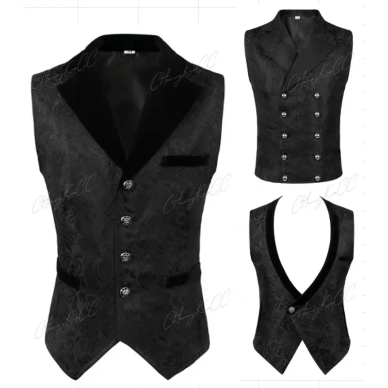 

XT8Adult Steampunk Cosplay Waistcoat Patchwork Gothic Medieval Men's Jacket Tailcoat Double Breated Vest Renaissance CosplaXT6@!
