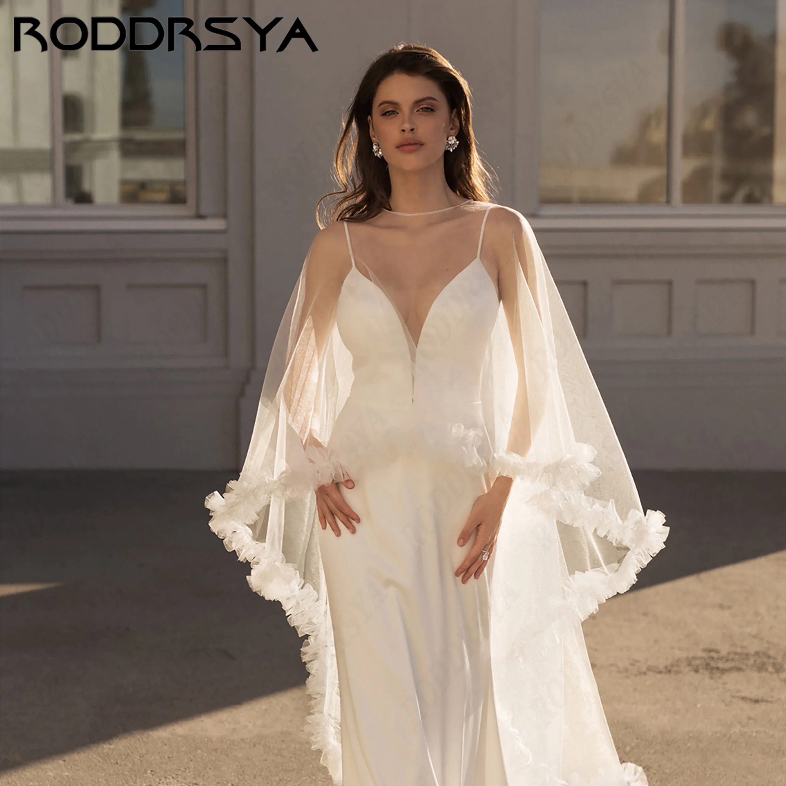 RODDRSYA Floral Tulle Jacket Mermaid Wedding Dress Spaghetti Strap Satin Bridal Gown Minimalist abito da sposa Customized
