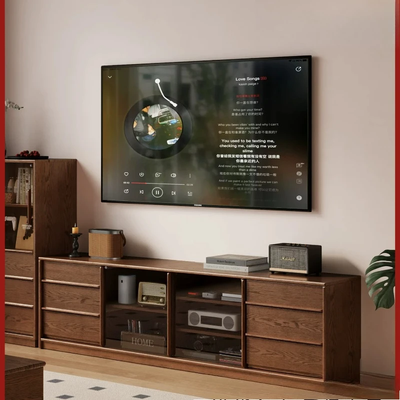 Solid wood TV cabinet Living room new Chinese storage cabinet Partition Household bedroom 60cm high floor TV