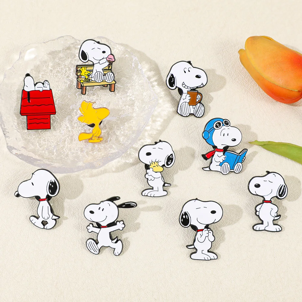 10Pcs Cute Cartoon Puppy Enamel Set Lovely Dog Lapel Badges with Different Poses Metal Brooch for Backpack Clothing Decoration