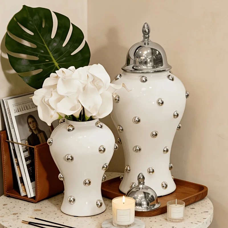 Bubble bead ceramic light luxury electroplating general jar, European flower arrangement vase handicraft ornament entrance