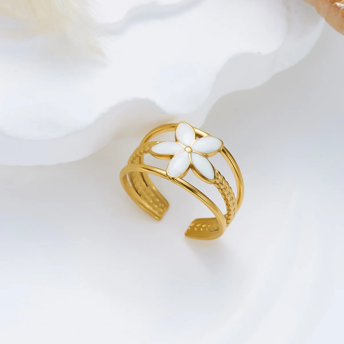 Edelstahl-Emaille-Spiral-Geometrie-Fingerringe für Damen und Herren, Vintage Französische Sonnen-Blatt-Blumen-Ringe, Modeschmuck für Partys. – Detail 30