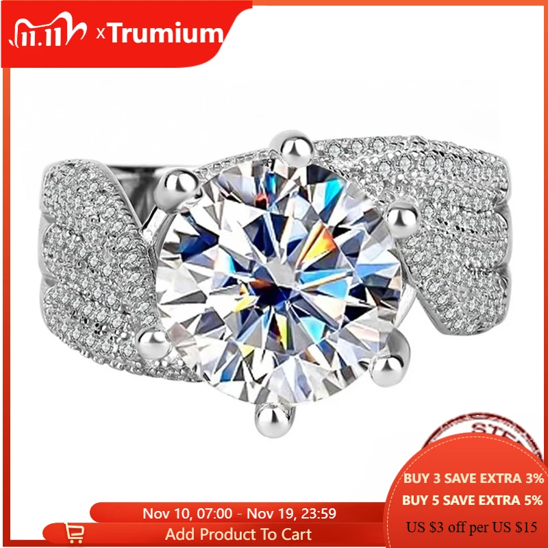 

Trumium Luxury 3ct 5ct Sparkling Big Moissanite Diamond Rings for Women Three Rows Zircon 925 Silver Wedding Band Fine Jewelry
