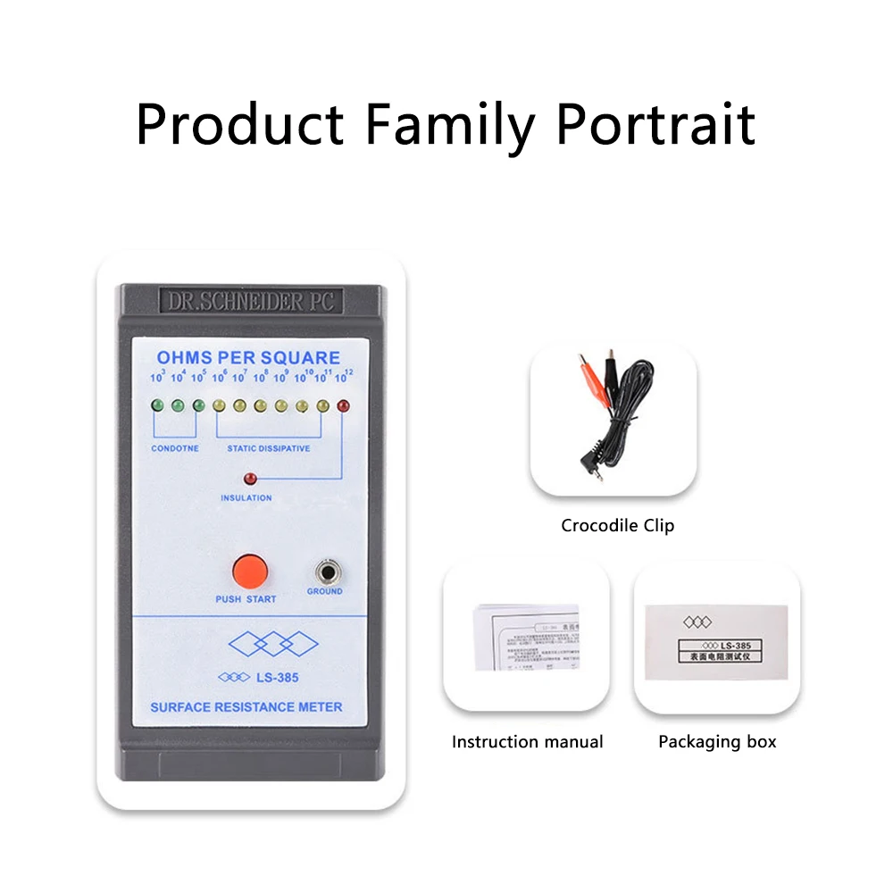 LS-385 misuratore di resistenza superficiale 10 ^ 3-10 ^ 12 Ohm Tester statico Tester di impedenza elettrostatica ESD misuratore di isolamento antistatico