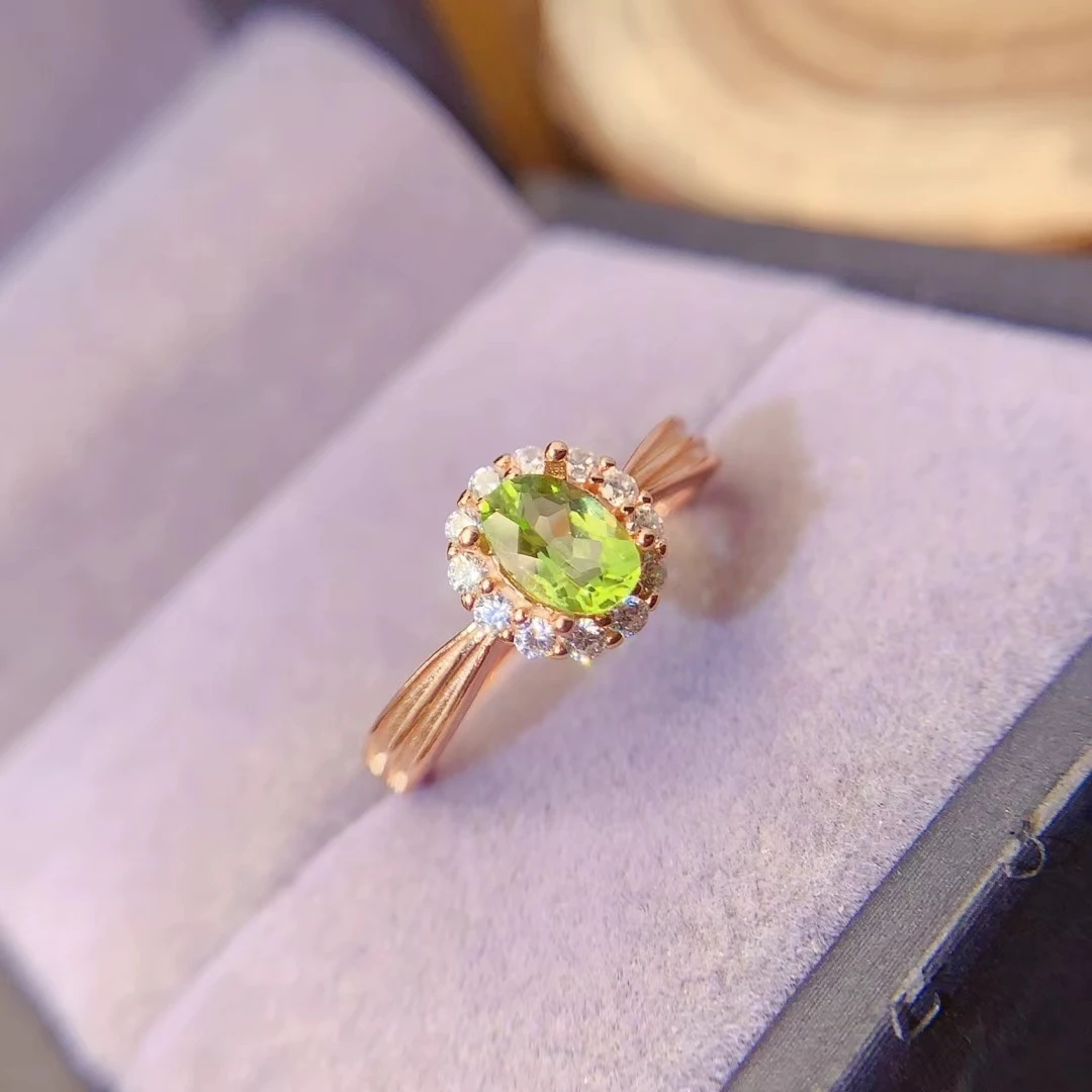 

KJJEAXCMY New Natural Peridot S925 silver exquisitely Ring Full of luster Simple, elegant and high-end Bestseller Birthday Gift