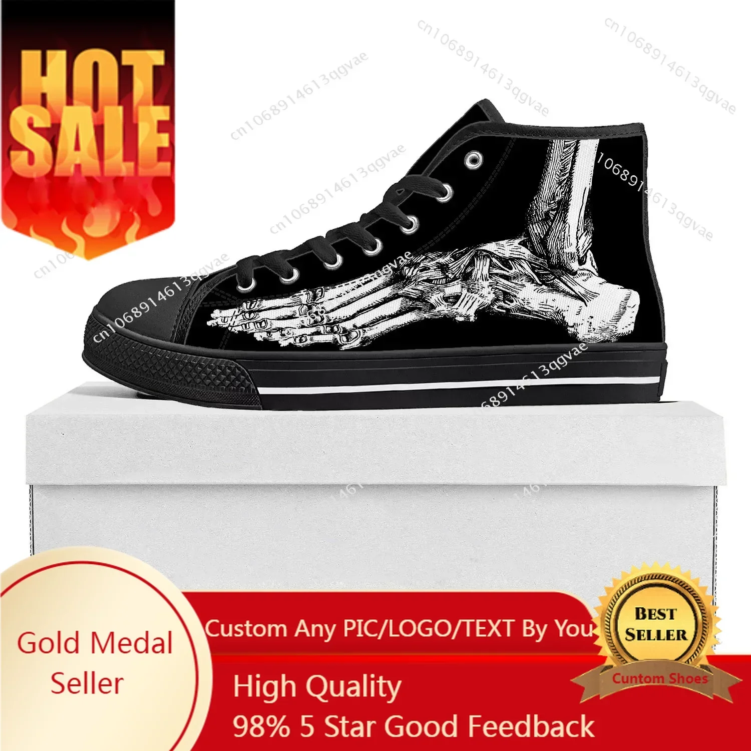 Skeleton Feet High Top High Quality Sneakers Mens Womens Teenager Canvas Sneaker Custom Made Shoe Casual Couple Shoes Black