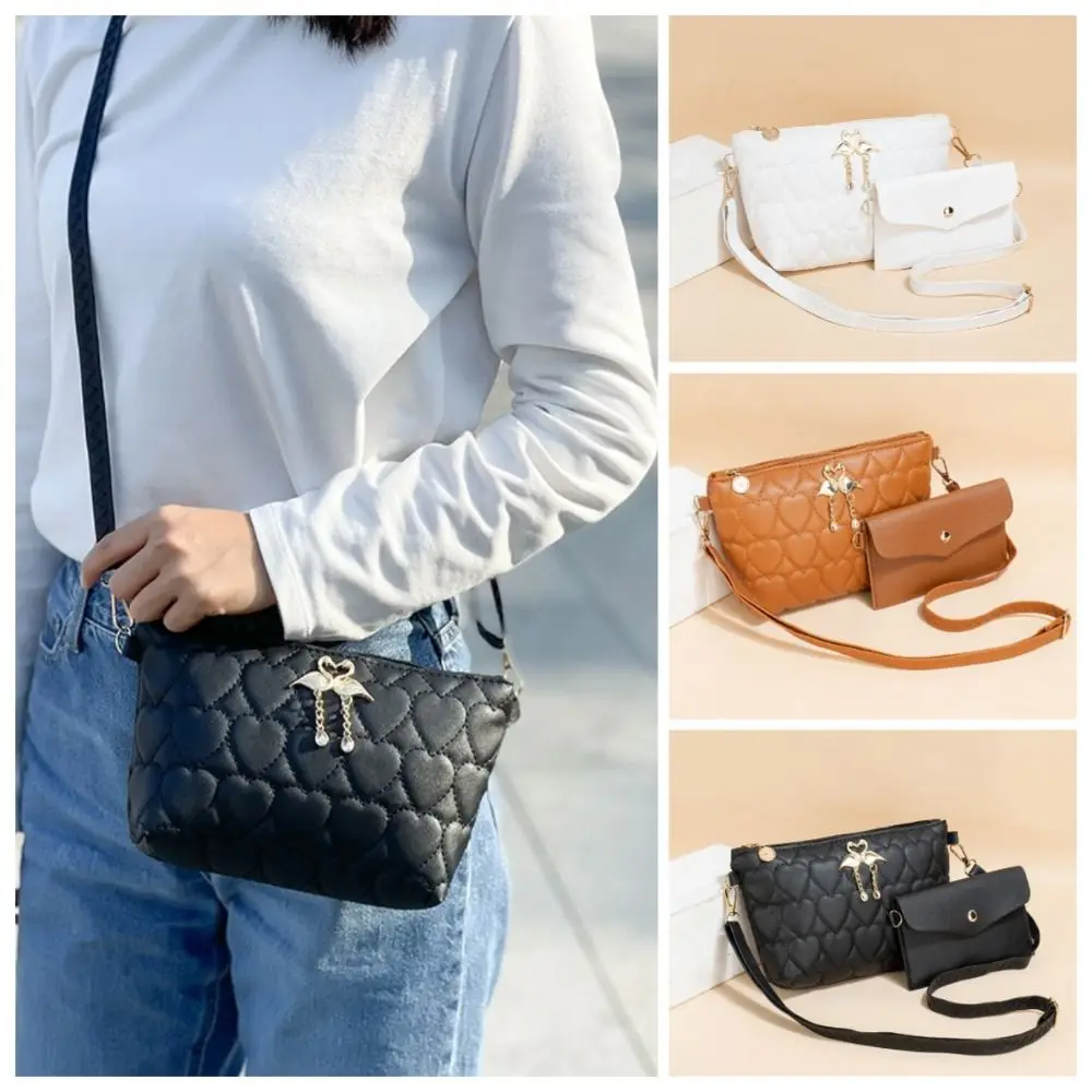 

Elegant Love Embroidered Shoulder Bag Zipper Cygnet Tassel Crossbody Phone Pouch Casual Solid Color Mobile Phone Messenger Bag