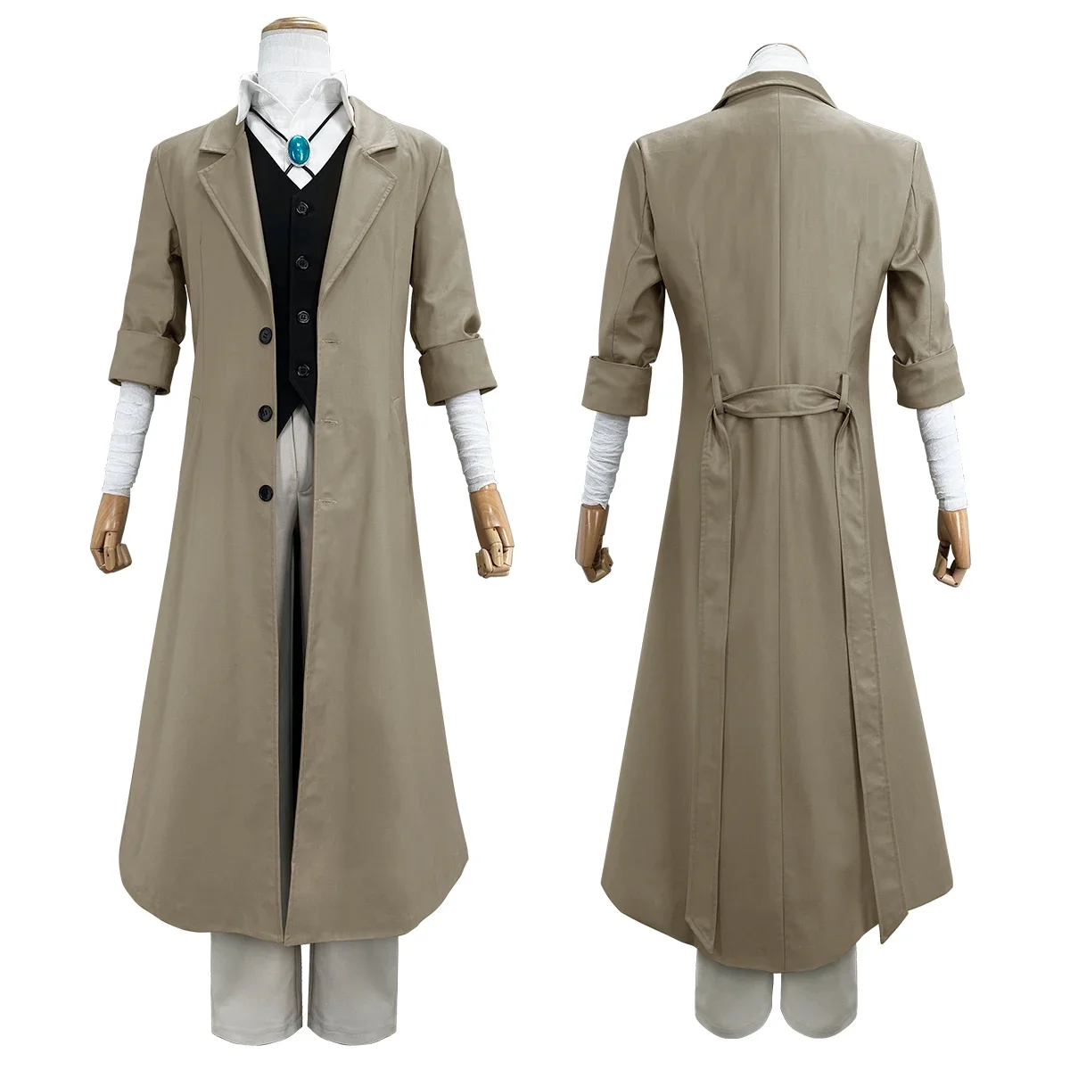 Cosplay Bungo Anime Osamu Dazai Cosplay disfraz peluca forro de gran tamaño abrigo pantalones elásticos chaleco camisa colgante uso diario Cos